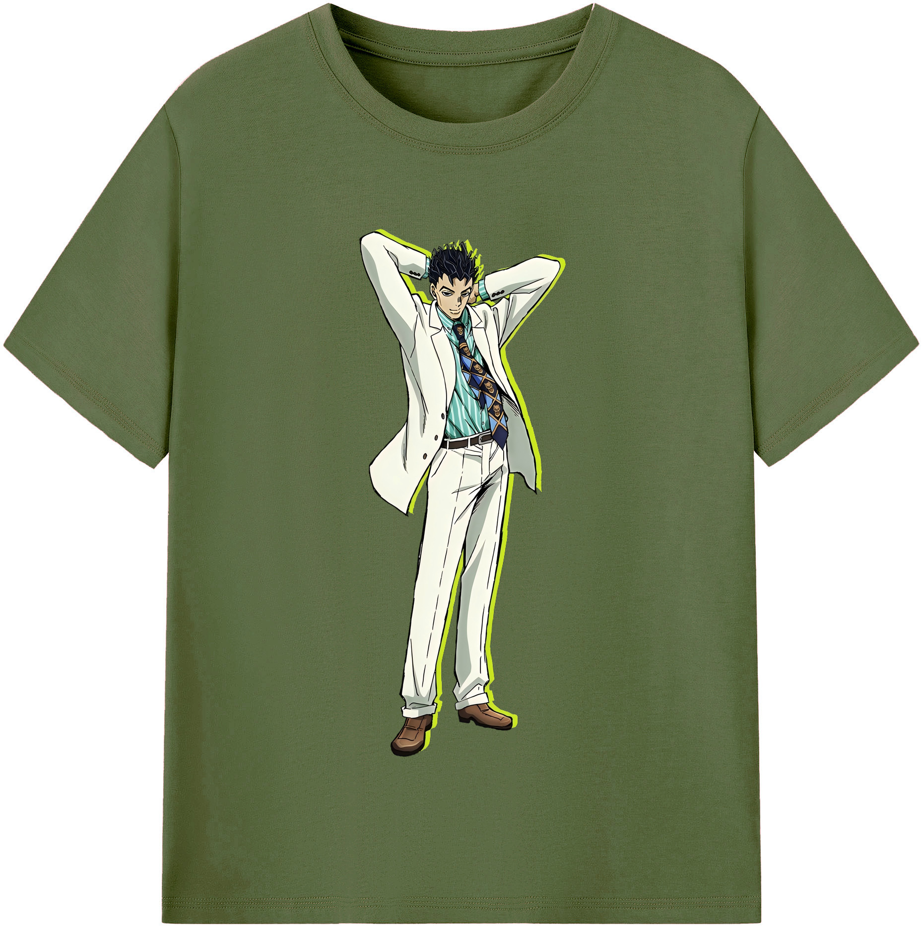 （画像用） ジョジョの奇妙な冒険 きら よしかげ JoJo's Bizarre Adventure Kira Yoshikage 綿100％半袖Tシャツ（フロントプリント）